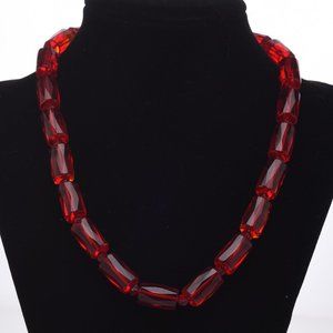Ruby Red Glass Crystal Bead Vintage Necklace